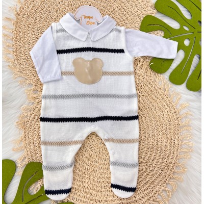  Macacão de Linha Hugo - marinho, cinza e bege